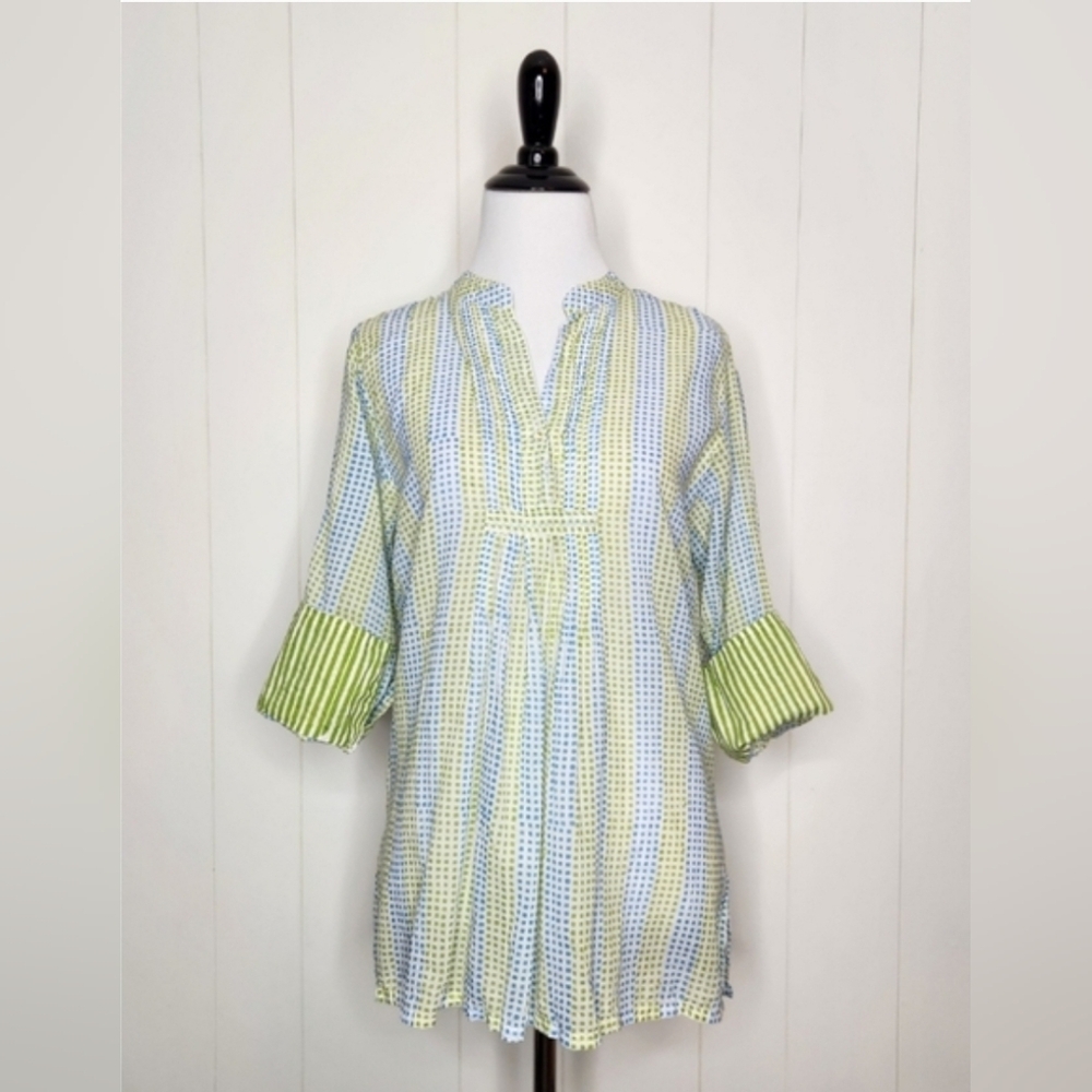 Oliphant Green and Blue Striped Women's Top Large